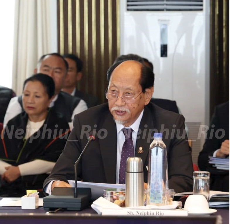 Nagaland Chief Minister Neiphiu Rio addresses the meeting held with the 16th Finance Commission at Hotel Vivor, Kohima on November 5. (Image Courtesy: @Neiphiu_Rio/X)